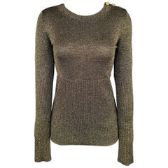 CHANEL Sweater - Size 6 Gold Wool Blend Lurex Button Shoulder Pullover