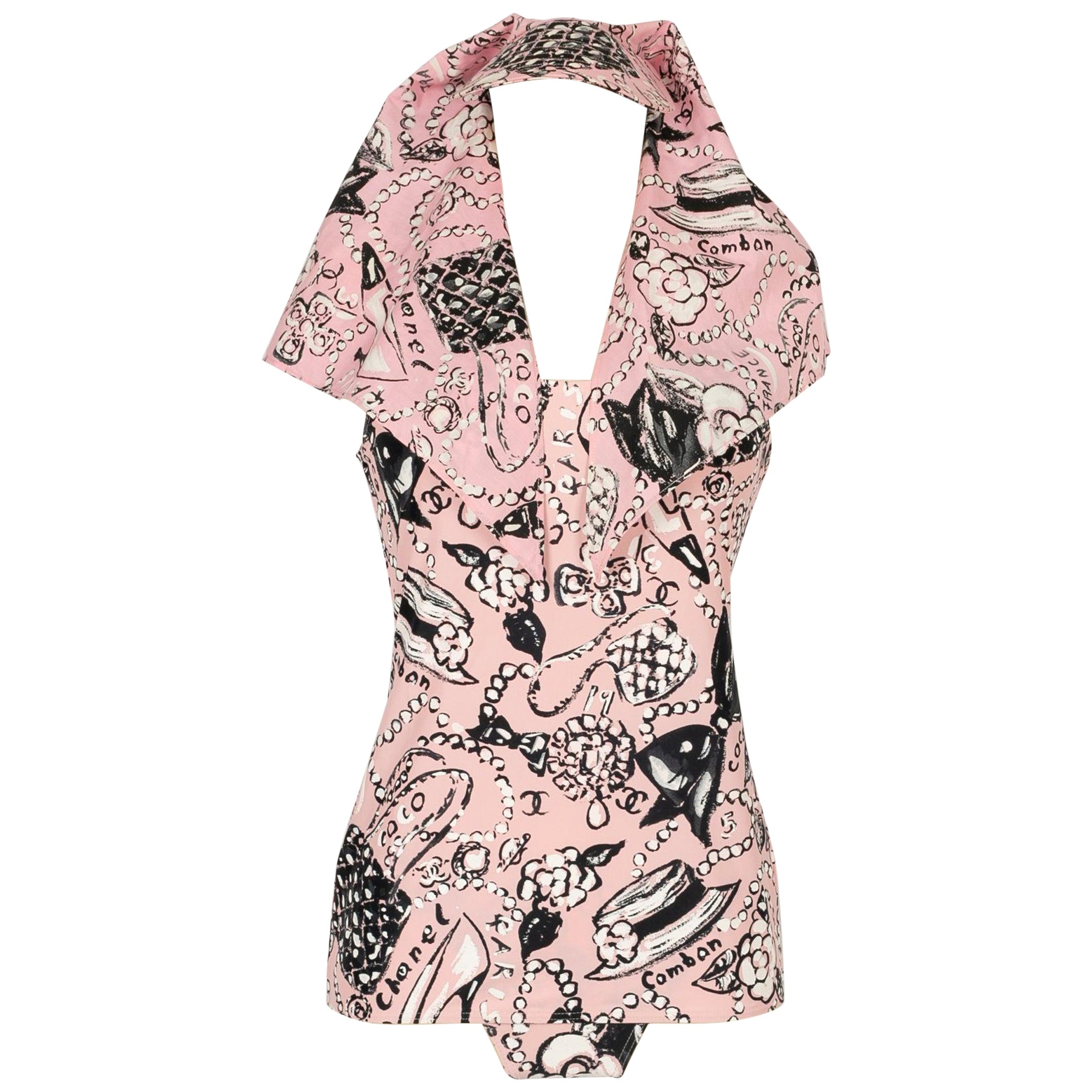 Chanel Swim Set of Top, Bikini Bottom and Foulard Eyeshade, 1993-1994 For Sale