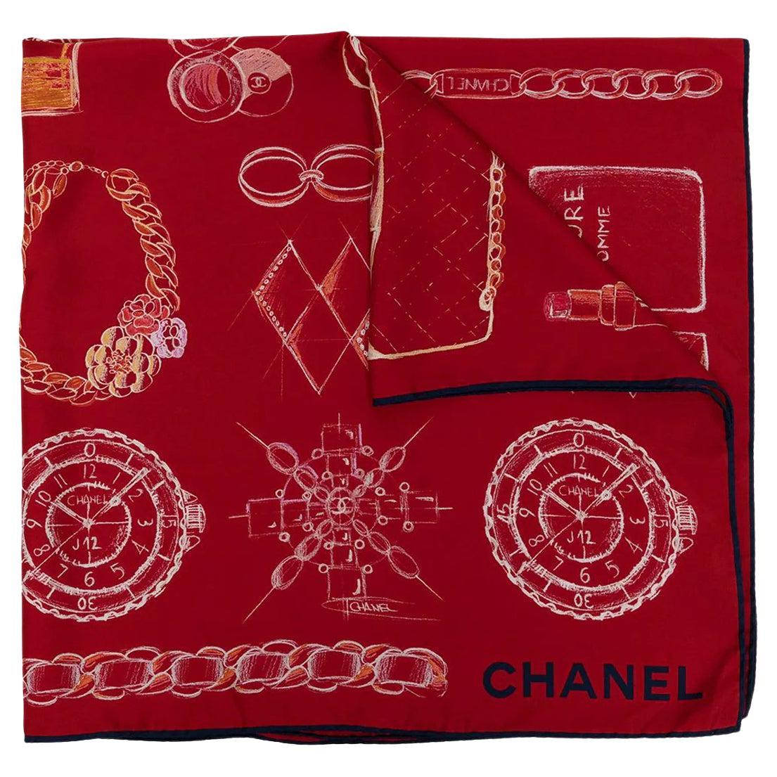 Chanel Symbols Motif Silk Scarf For Sale