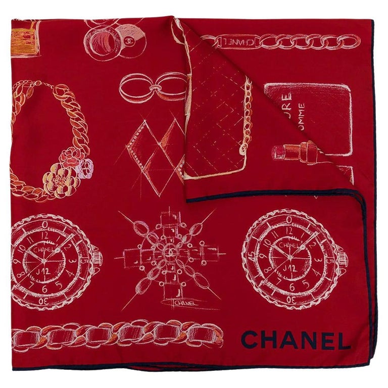 Chanel Symbols Motif Silk Scarf For Sale at 1stDibs