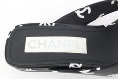 Chanel sz 37 22S Black White Lambskin CC Logo Thong Flat Flip Flop 45cz518s