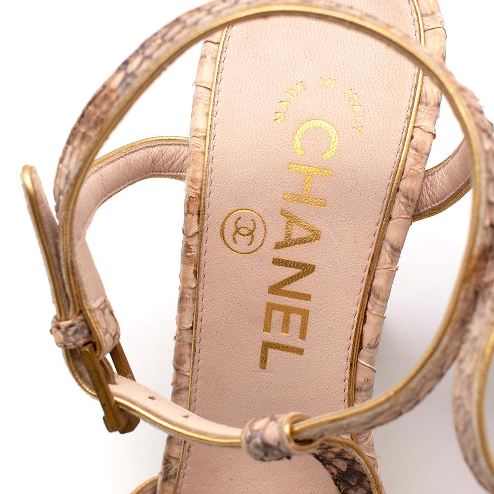 Chanel T-Strap Nude Python Heeled Sandals - EU 36 3