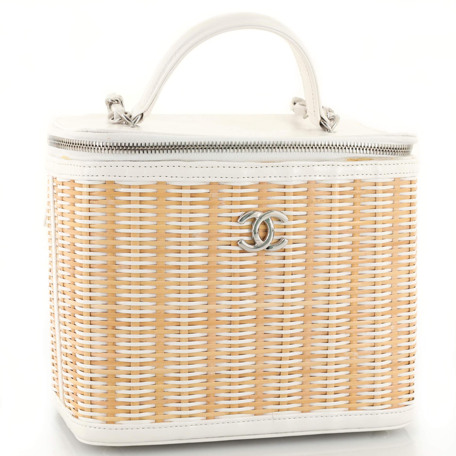 Chanel Take Away Vanity Case Rattan and Calfskin Medium In Good Condition In NY, NY