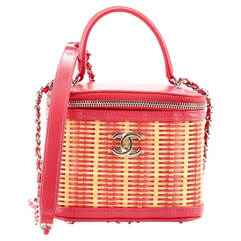 Chanel Take Away Vanity Case Rattan and Calfskin Small at 1stDibs