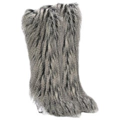 Used Chanel Tall Faux Fur Boots