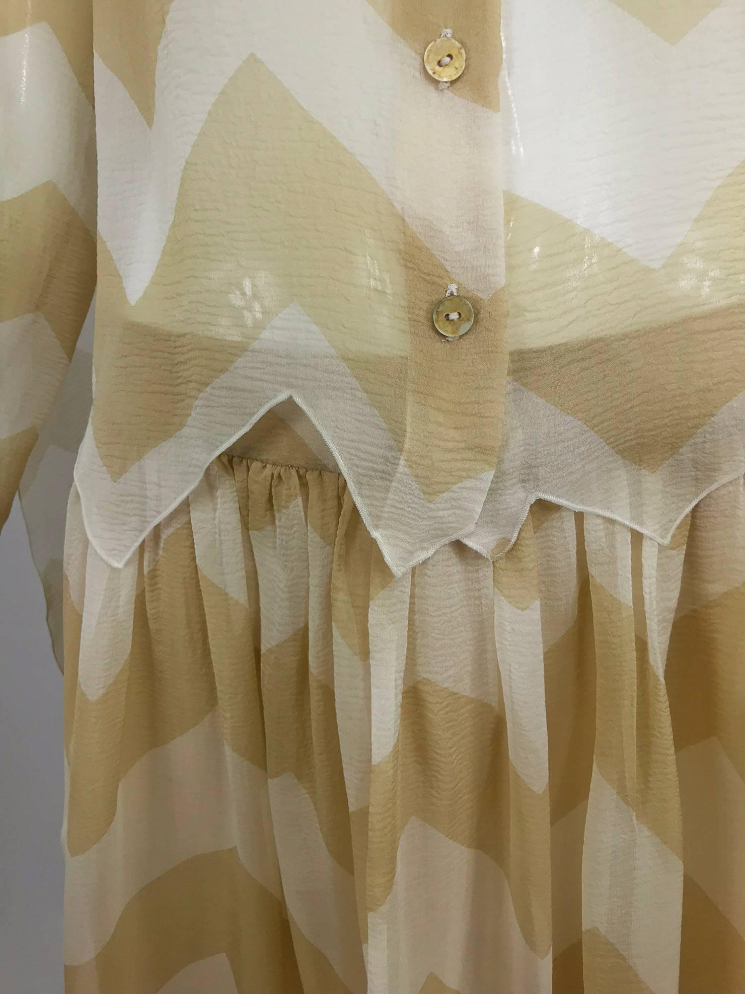 Chanel tan and cream zig zag silk chiffon blouse and skirt 2000A 9