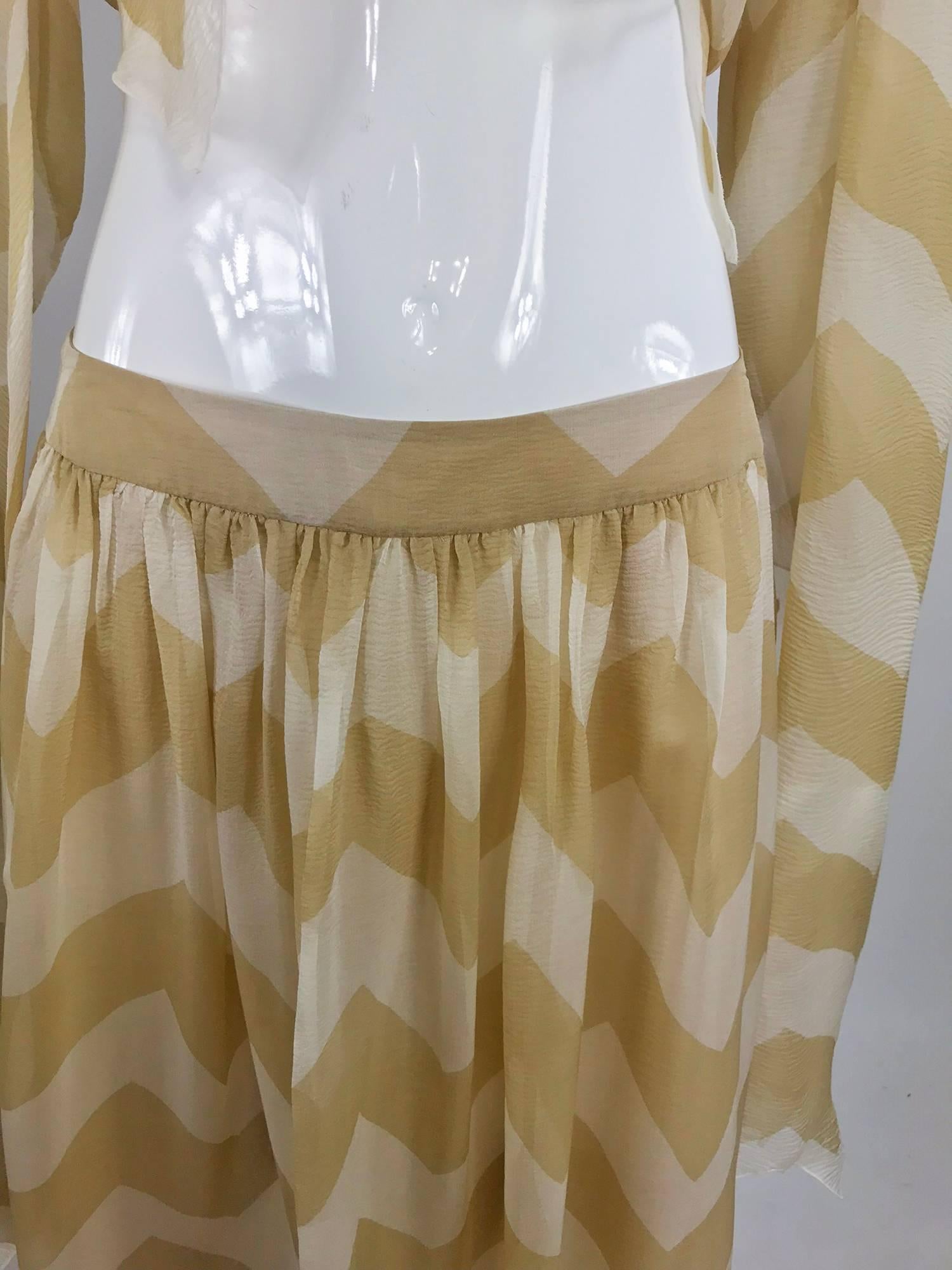 Chanel tan and cream zig zag silk chiffon blouse and skirt 2000A 11