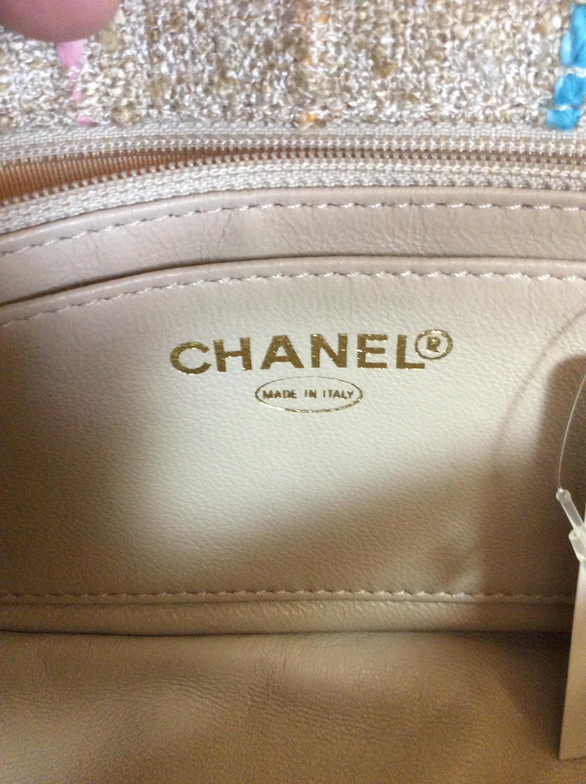 Chanel Tan and Pastel Tweed Crossbody Bag NWT For Sale 3