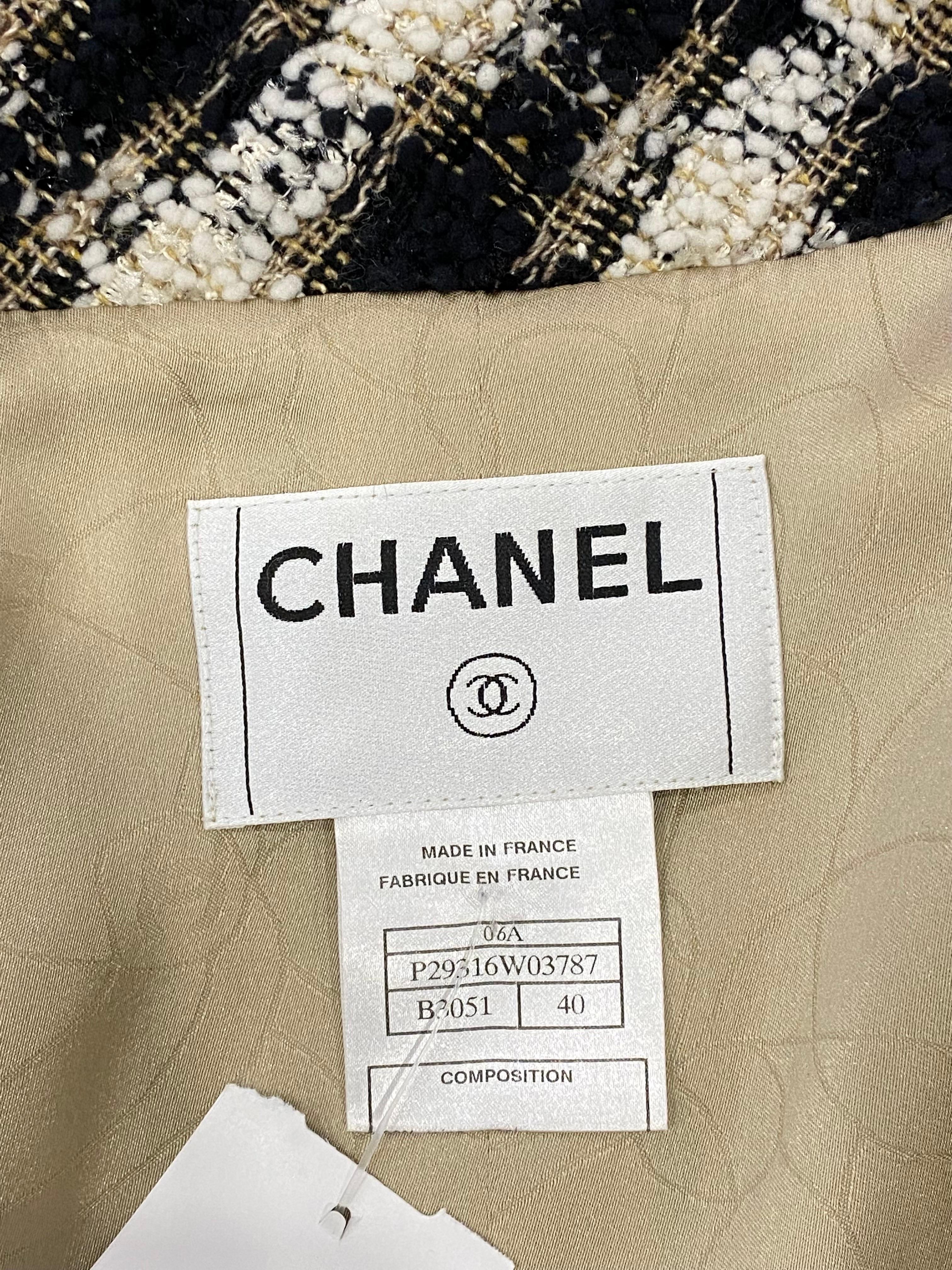 Chanel Tan Black and Ivory Plaid Wool Blend Jacket - Sz 40 - 2006A 4