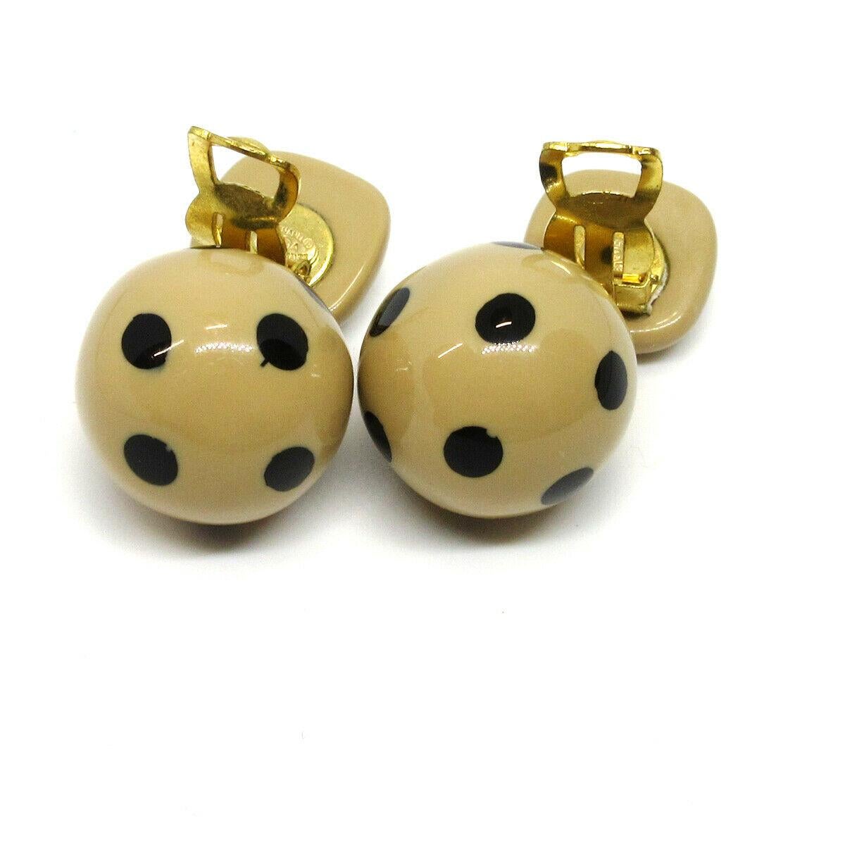 Chanel Tan Black Round Ball Dangle Drop Two Tier Chandelier Earrings in Box 

Resin
Gold tone hardware
Clip on closure
Made in France 
Measures 0.50