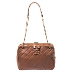 Chanel Tan Brown Chevron Leather CC Camera Bag