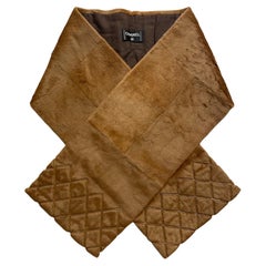 Chanel Tan/ Brown Rabbit Fur Stole w/ Leather Quilted Stitching at Trim