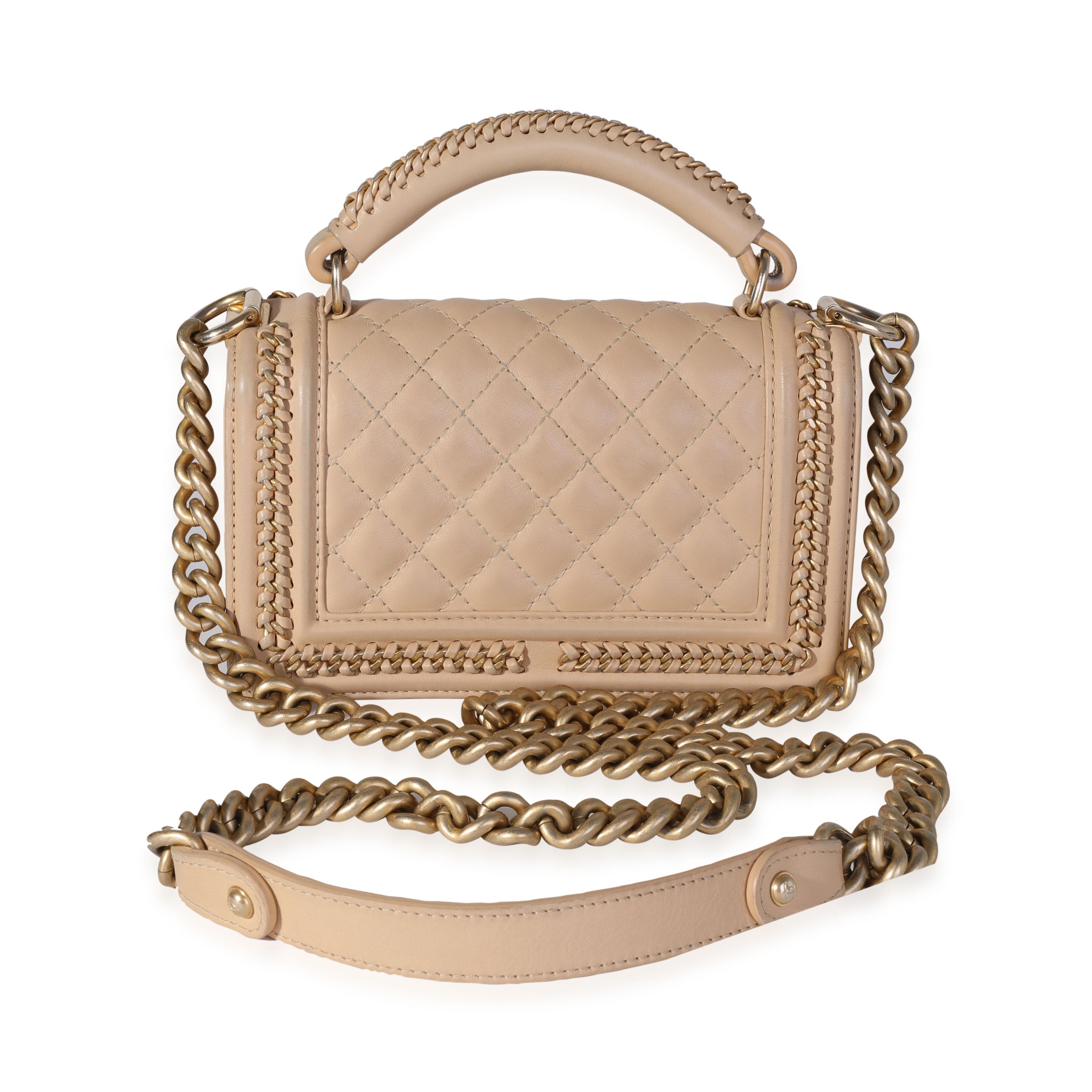 Chanel Tan Kalbsleder verflochtene Kette kleiner Junge Top Handle (Beige)