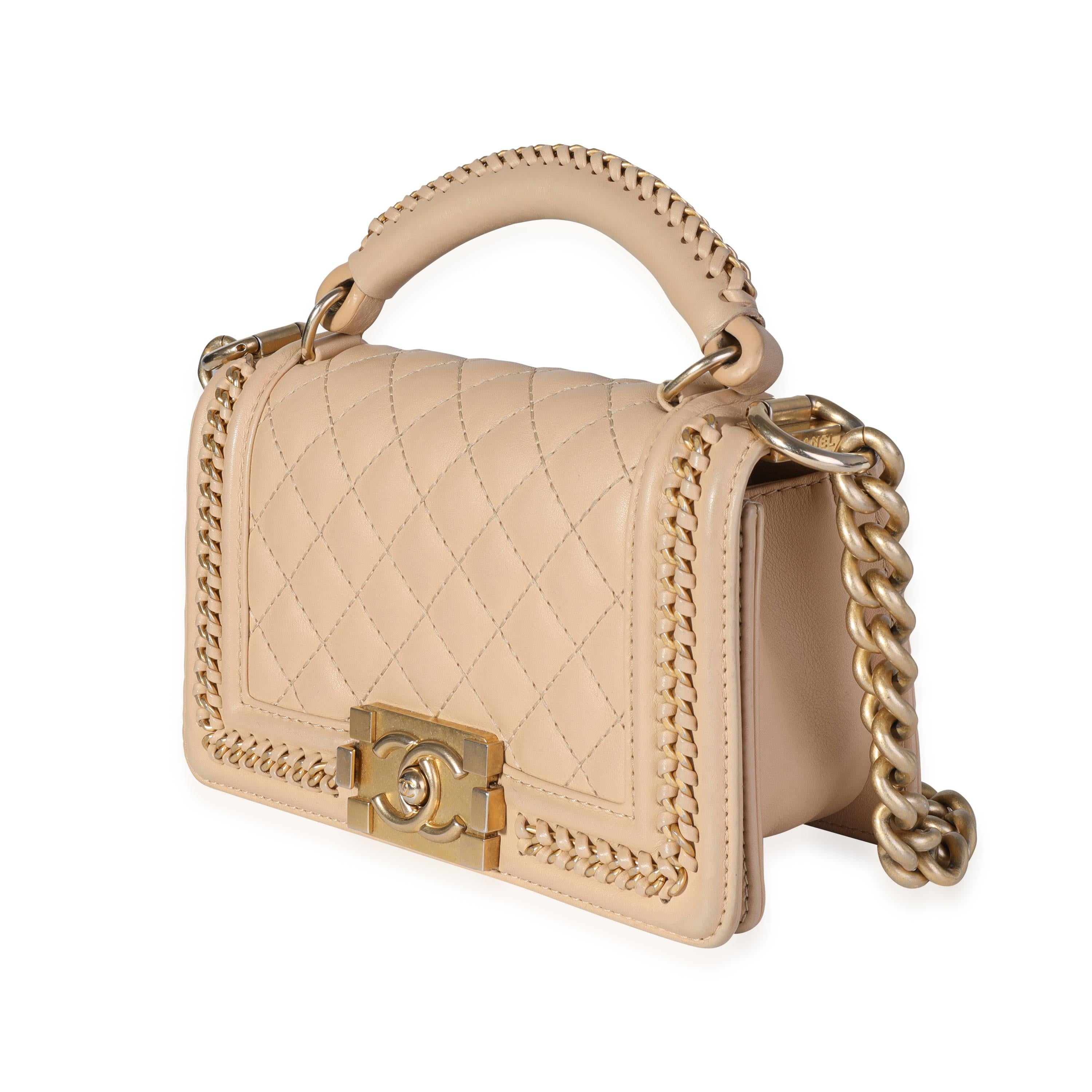 Chanel Tan Kalbsleder verflochtene Kette kleiner Junge Top Handle im Zustand „Hervorragend“ in New York, NY