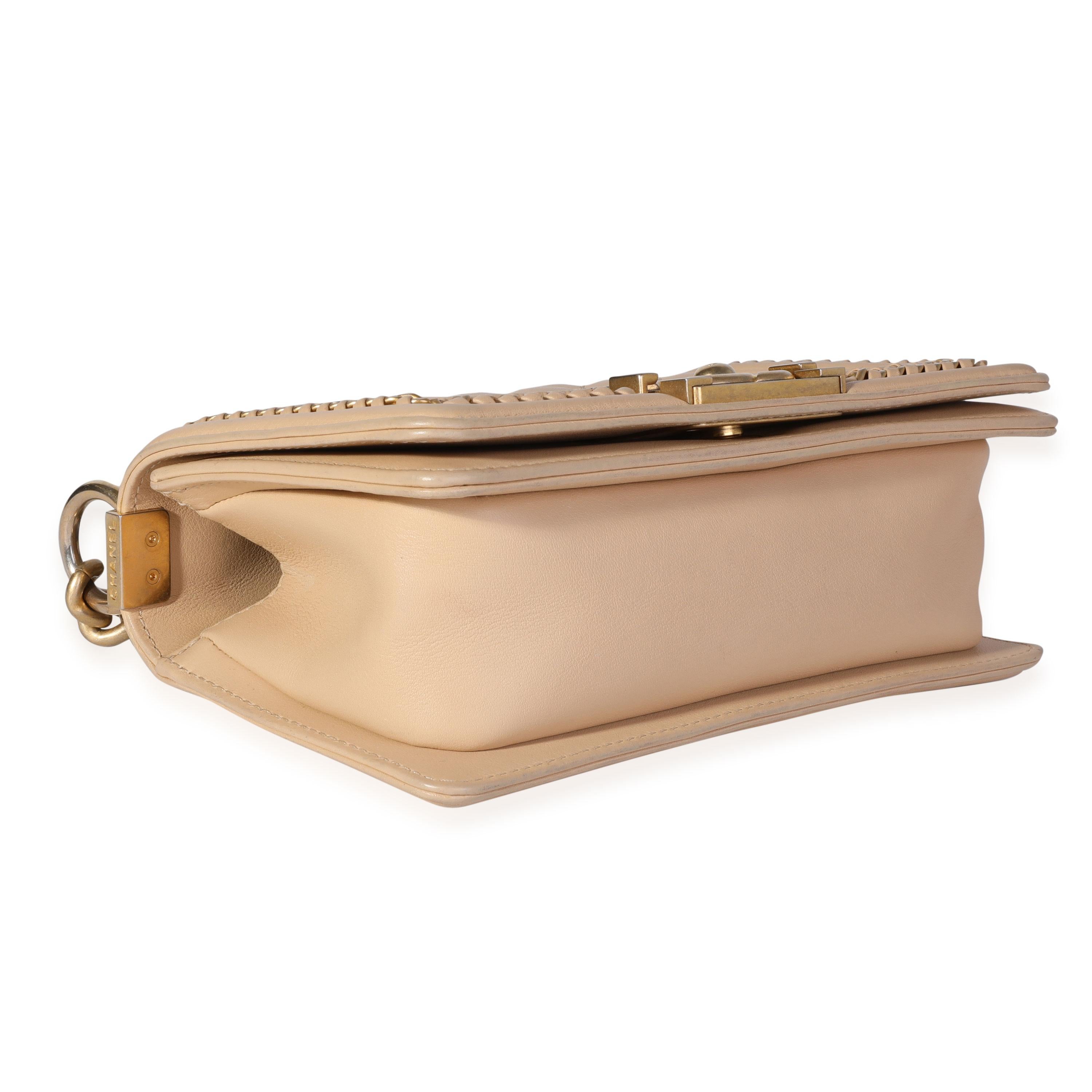 Chanel Tan Kalbsleder verflochtene Kette kleiner Junge Top Handle Damen