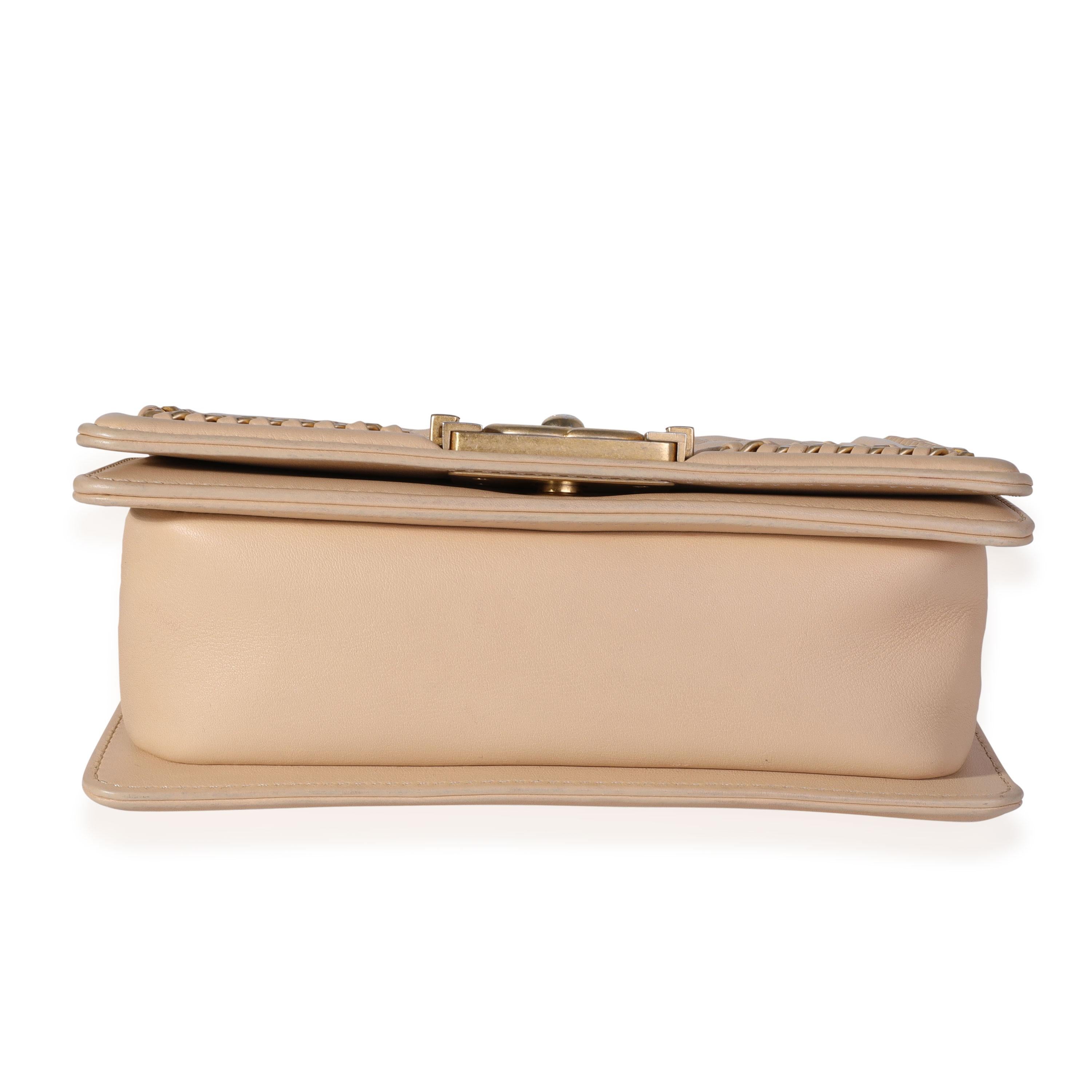 Chanel Tan Kalbsleder verflochtene Kette kleiner Junge Top Handle 3