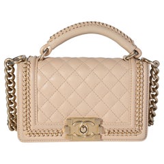 Chanel Tan Kalbsleder verflochtene Kette kleiner Junge Top Handle
