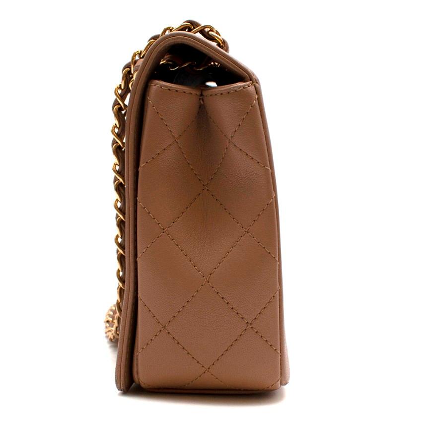 Brown Chanel Tan Calfskin Smooth & Quilted Double Flap Bag