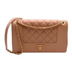 Chanel Tan Calfskin Smooth & Quilted Double Flap Bag