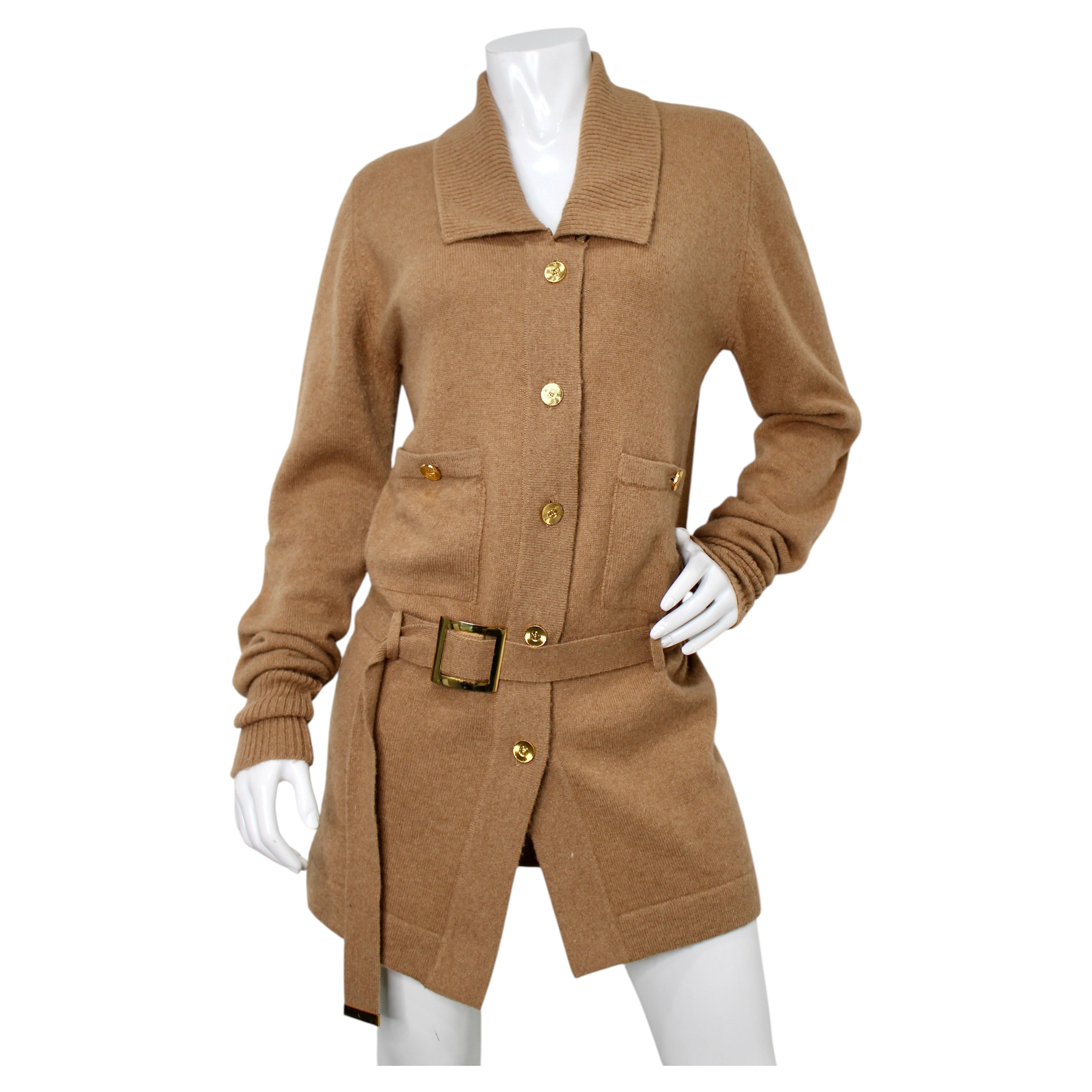 Chanel Tan Knit Belted Cardigan