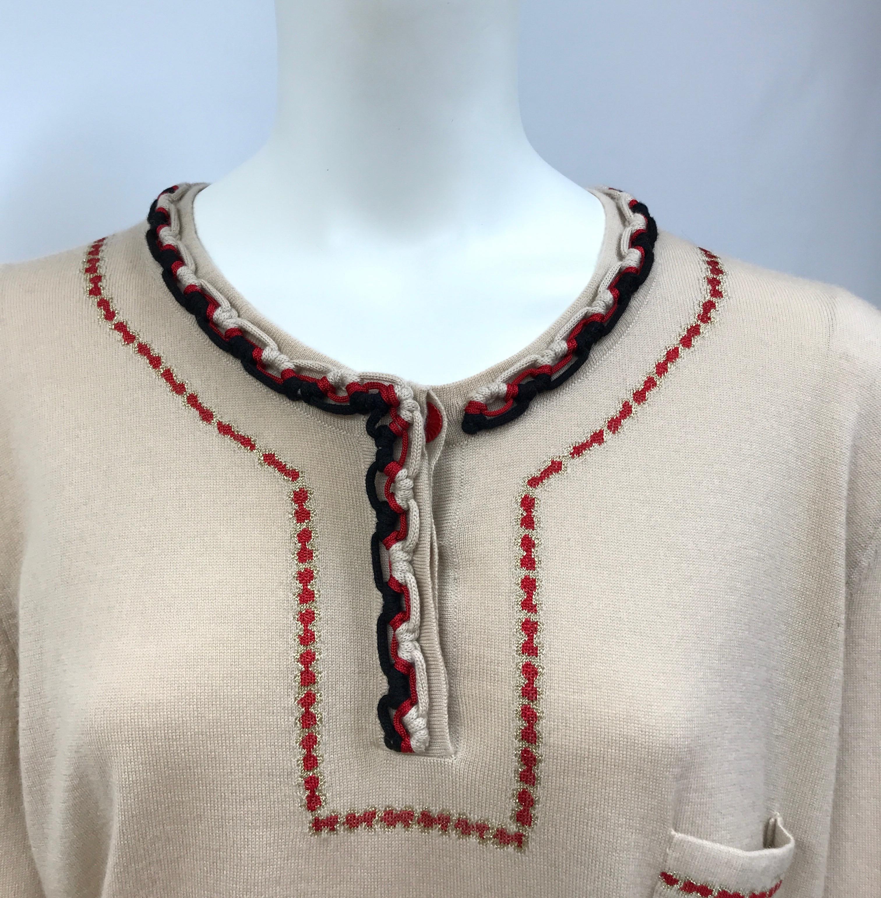 Beige Chanel Tan Cashmere Sweater w/ Trim Detail-48