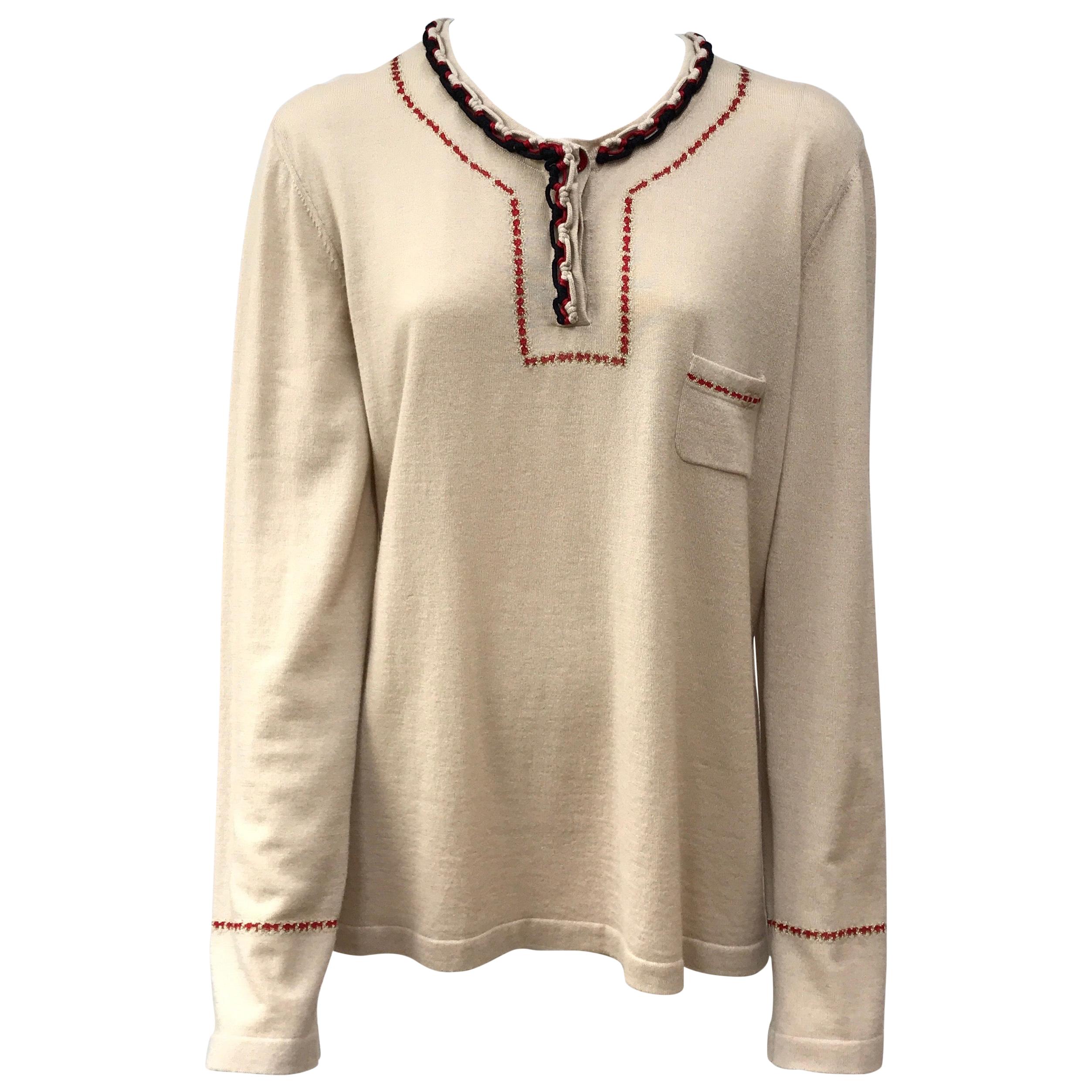 Chanel Tan Cashmere Sweater w/ Trim Detail-48