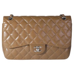 Chanel Tan Caviar Quilted Jumbo Classic Double Flap Bag