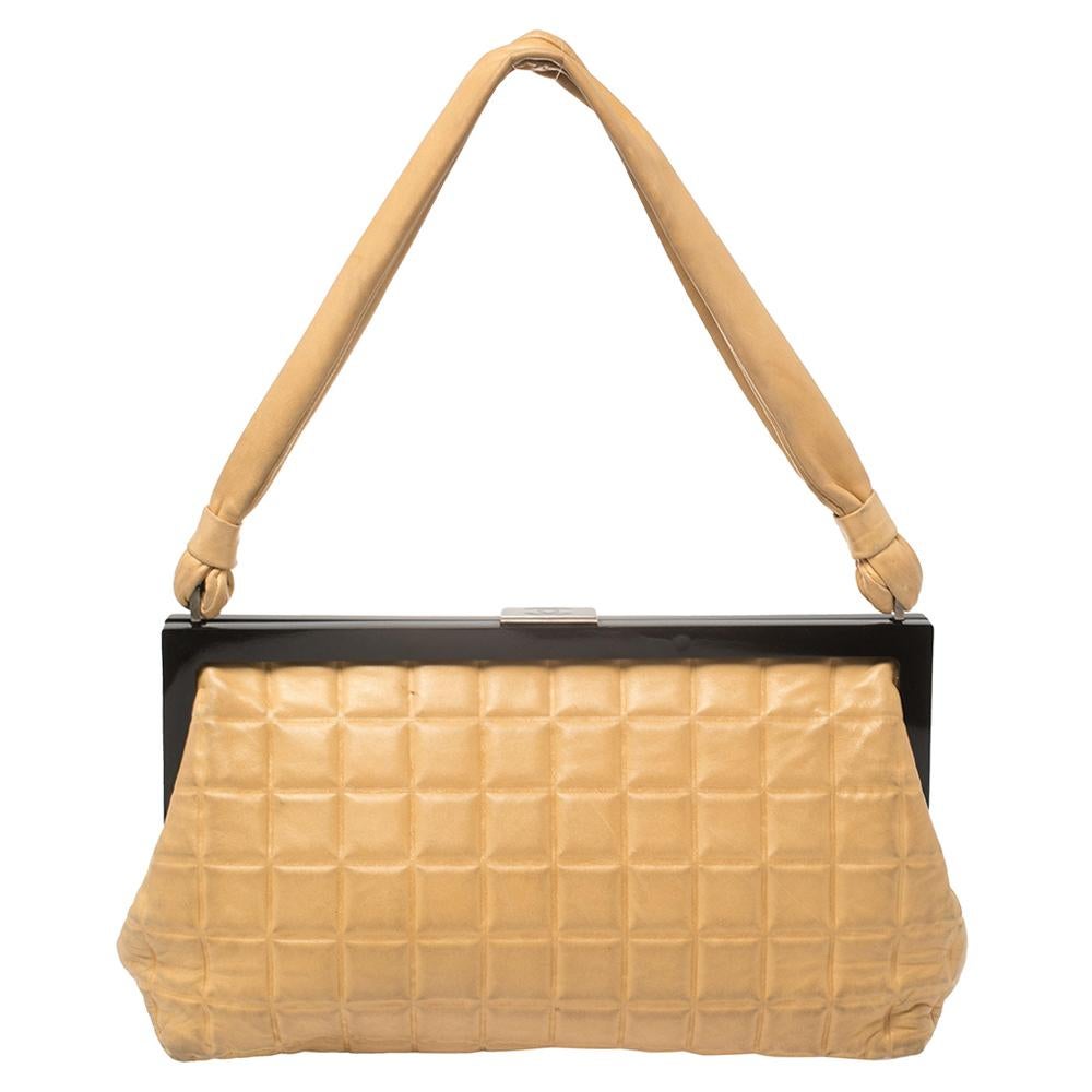Beige Chanel Tan Chocolate Bar Quilted Leather Frame Bag