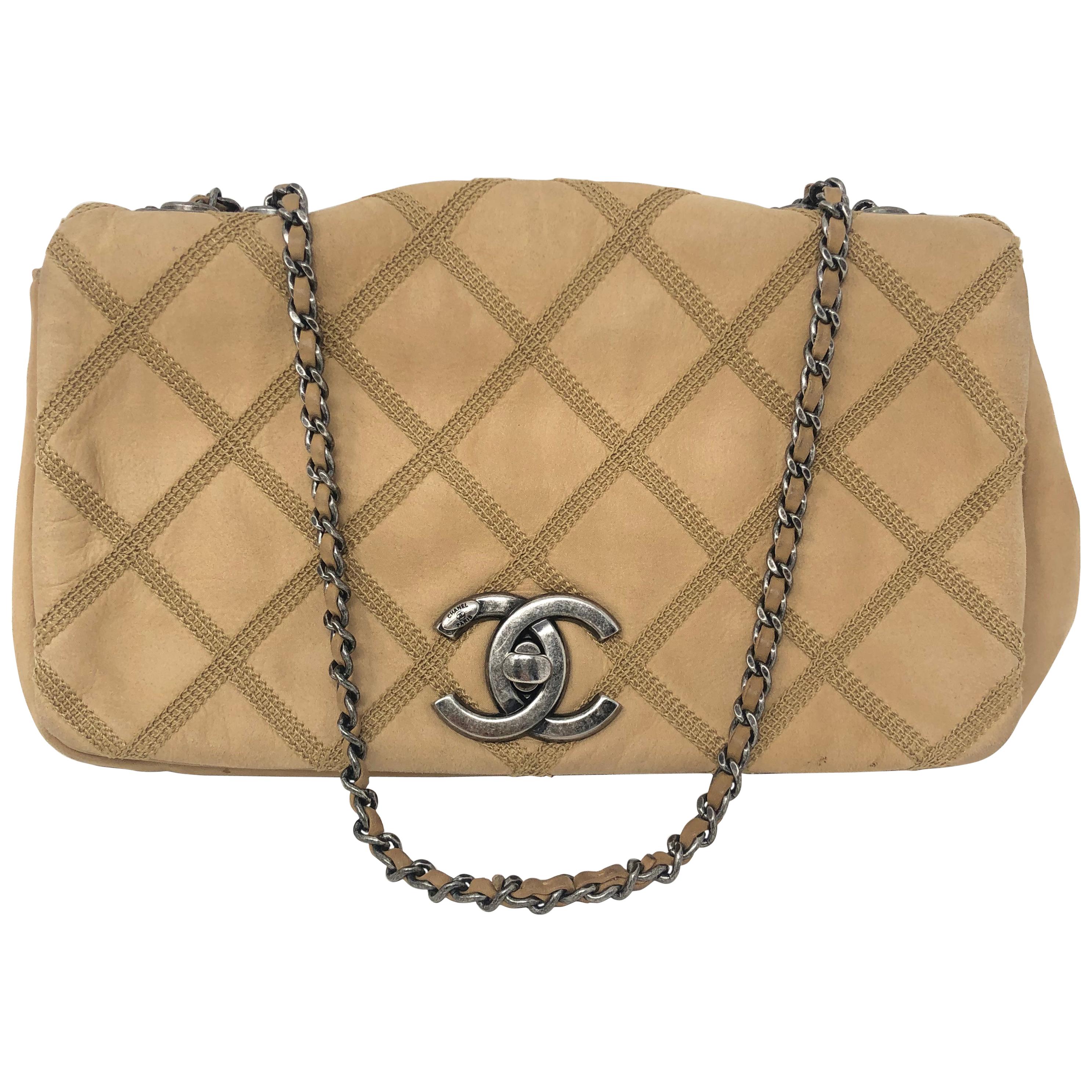 Chanel Tan Cross-Stitch Flap Bag at 1stDibs  chanel cross stitch bag,  chanel stitch bag, chanel stitched bag