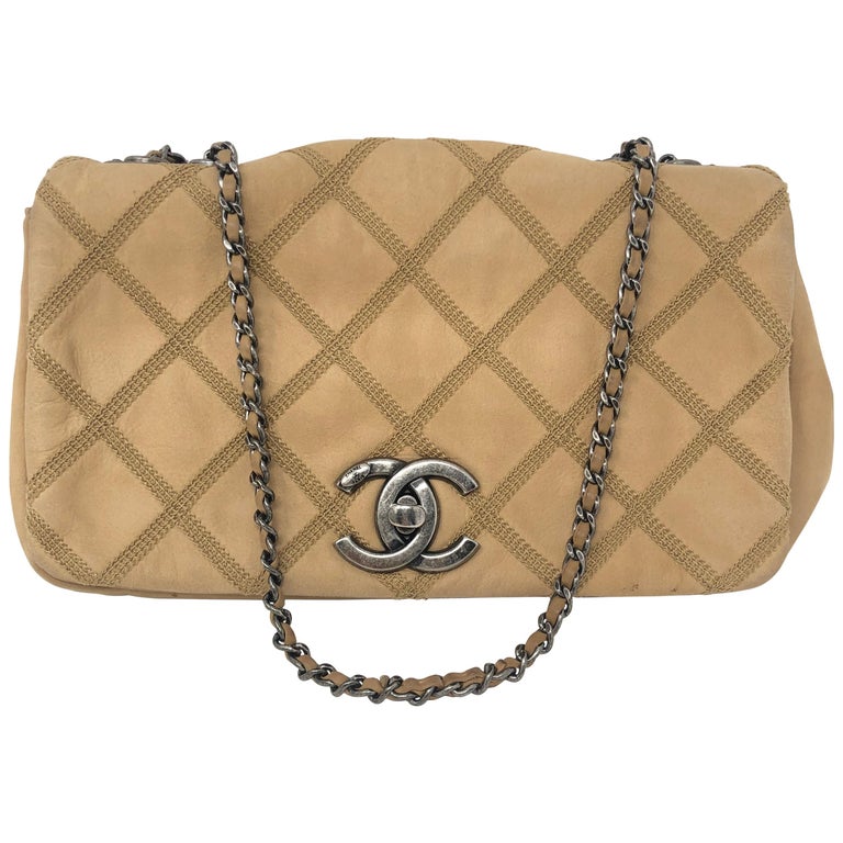 Brown leather chanel clutch with stitching Clearance