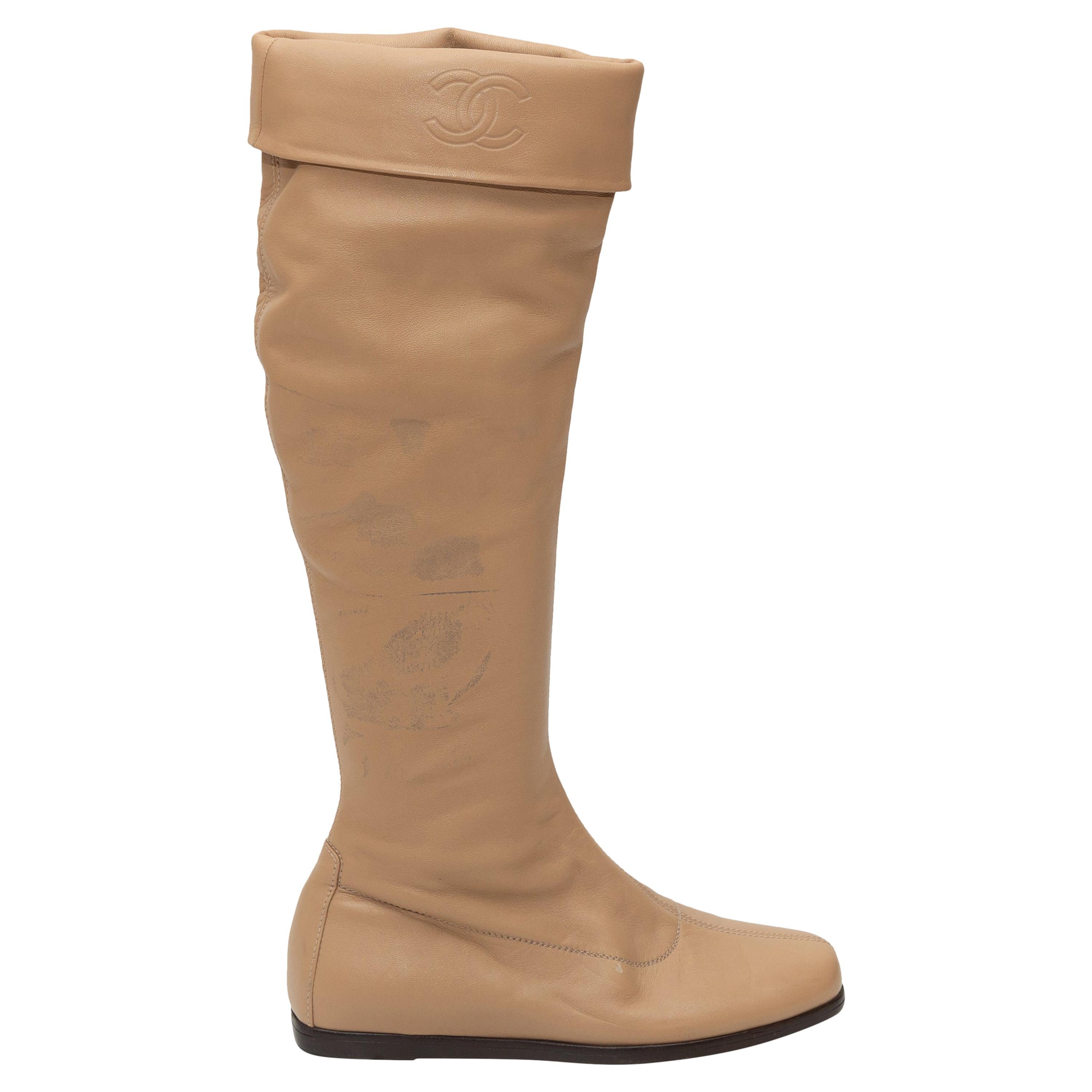 Chanel Tan Knee-High Leather Boots