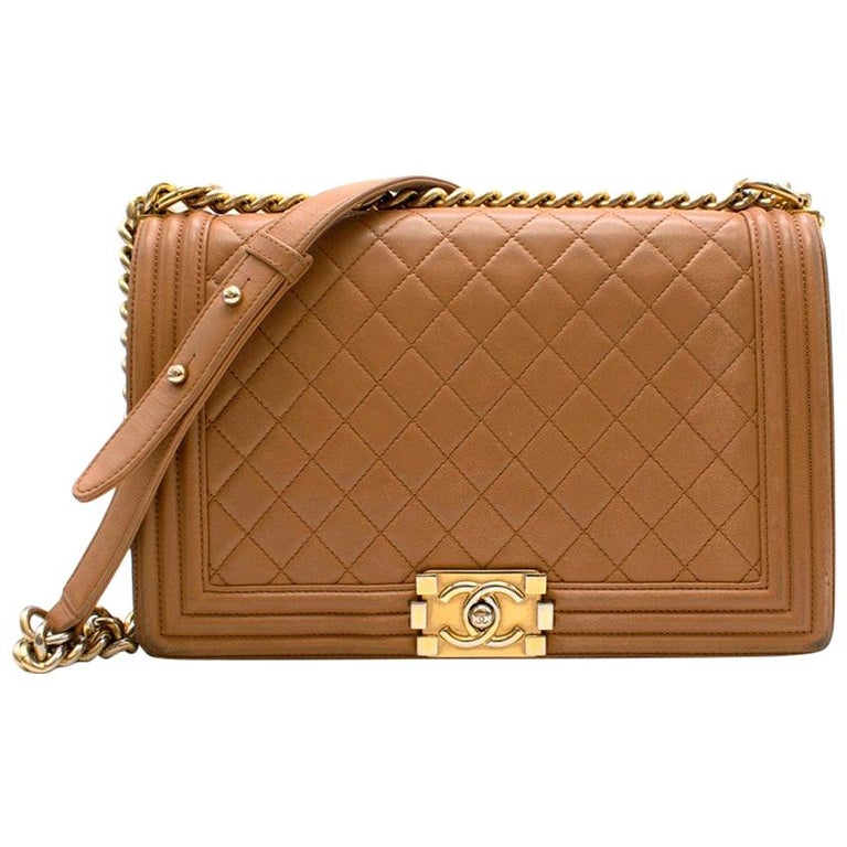 Chanel Tan Lambskin Quilted Large Boy Bag 28cm