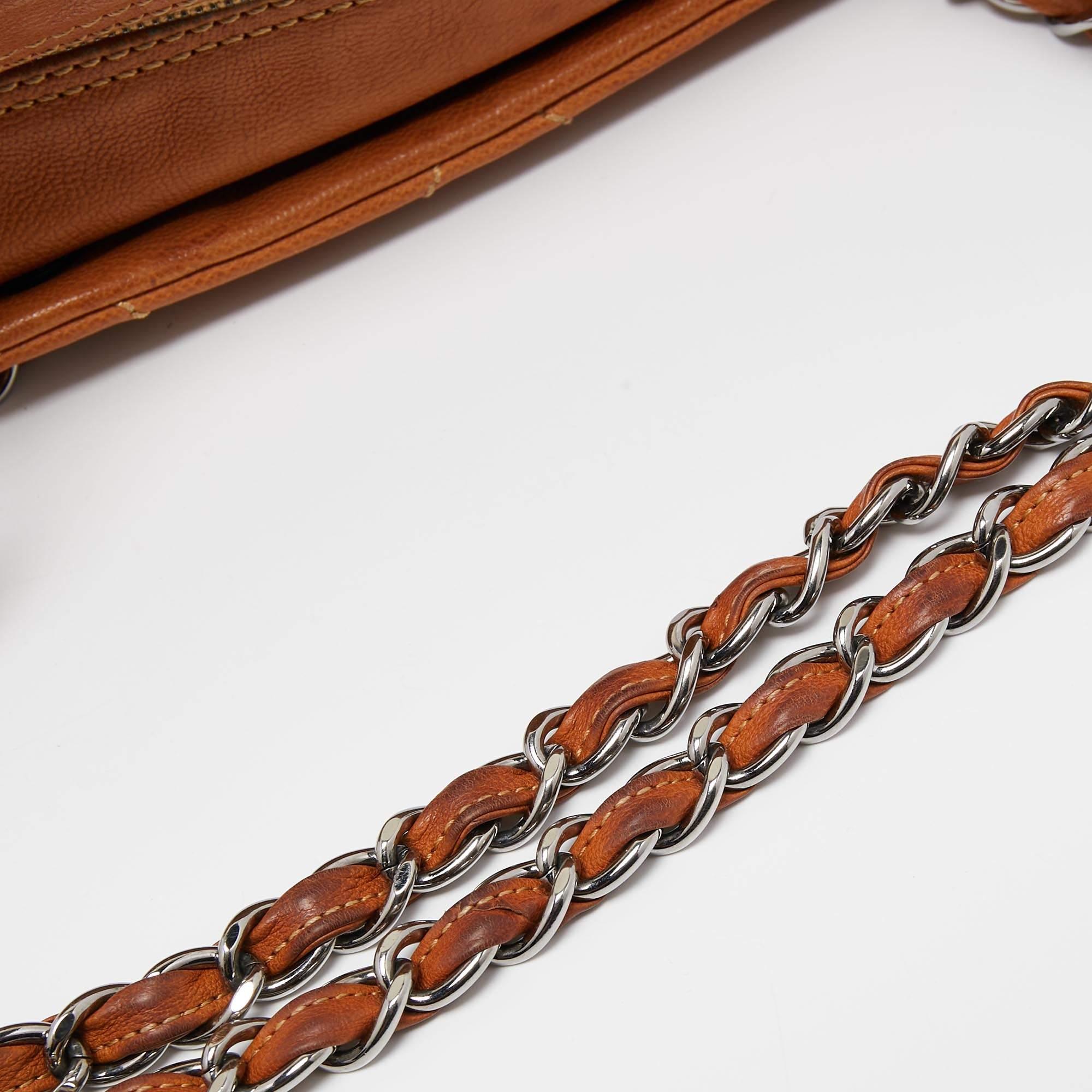 Chanel Tan Leather Triple Compartment Chain Shoulder Bag 2