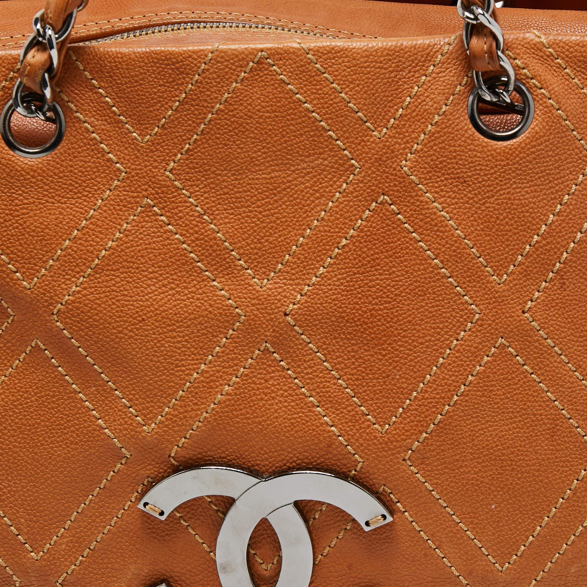 Chanel Tan Leather Triple Compartment Chain Shoulder Bag 4