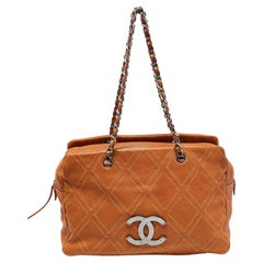 Chanel Tan Leather Triple Compartment Chain Shoulder Bag