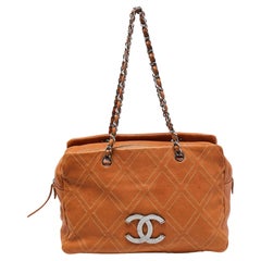 Chanel Tan Leather Triple Compartment Chain Shoulder Bag