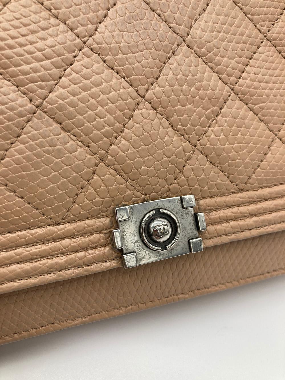 Women's Chanel Tan Lizard Boy Wallet on Chain