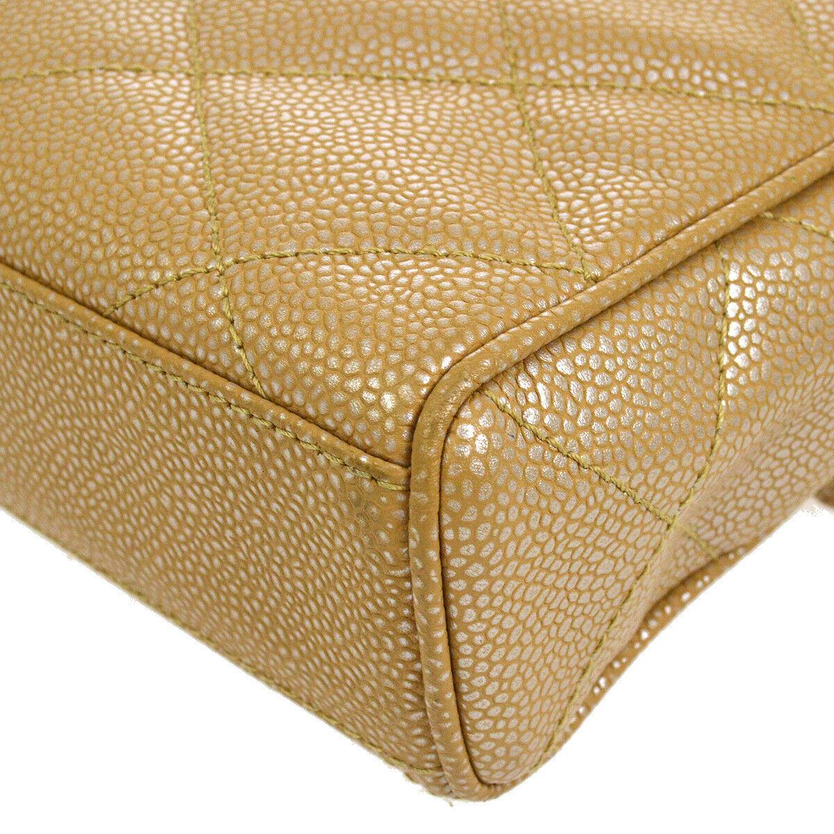 Women's Chanel Tan Nude Caviar Leather Gold Iridescent Evening Shoulder Flap Bag in Box