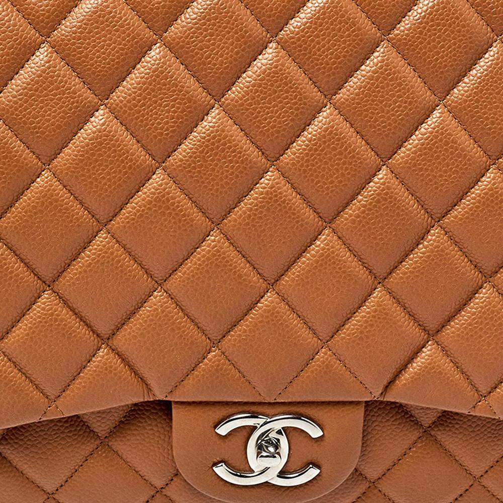 Chanel Tan Quilted Caviar Leather Maxi Classic Double Flap Bag 4