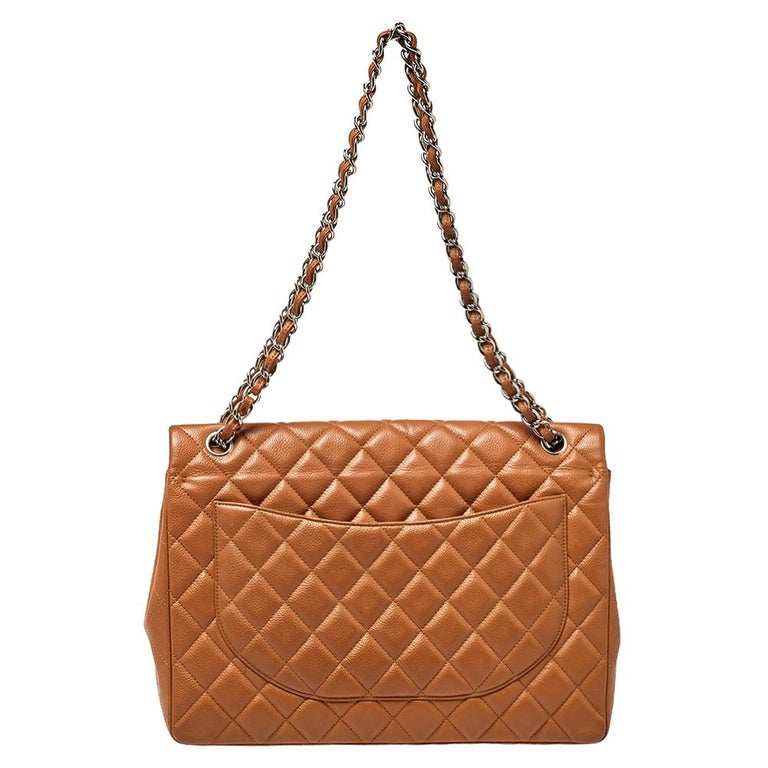 Chanel Tan Quilted Caviar Leather Maxi Classic Double Flap Bag at