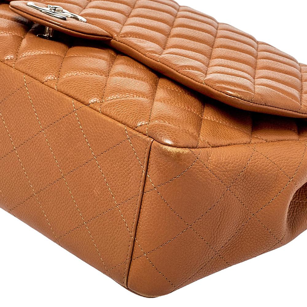 Chanel Tan Quilted Caviar Leather Maxi Classic Double Flap Bag 1
