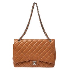 Chanel Tan Quilted Caviar Leather Maxi Classic Double Flap Bag