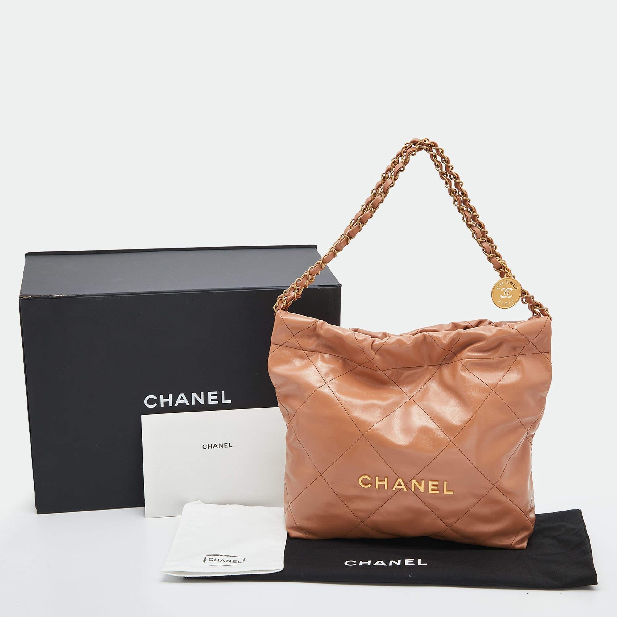 Chanel Tan Quilted Glossy Leather Drawstring 22 Bag 2