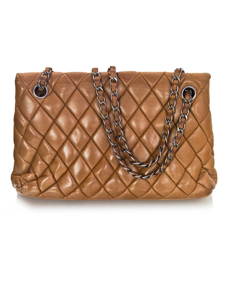 Chanel Tan Quilted Lambskin Bubble Small Flap Bag For Sale at 1stDibs