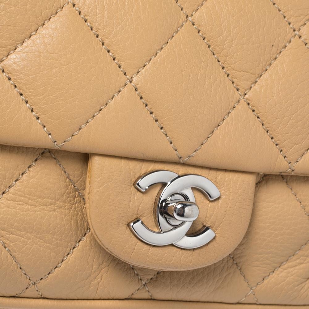 Chanel Tan Quilted Leather East West Flap Bag In Fair Condition In Dubai, Al Qouz 2