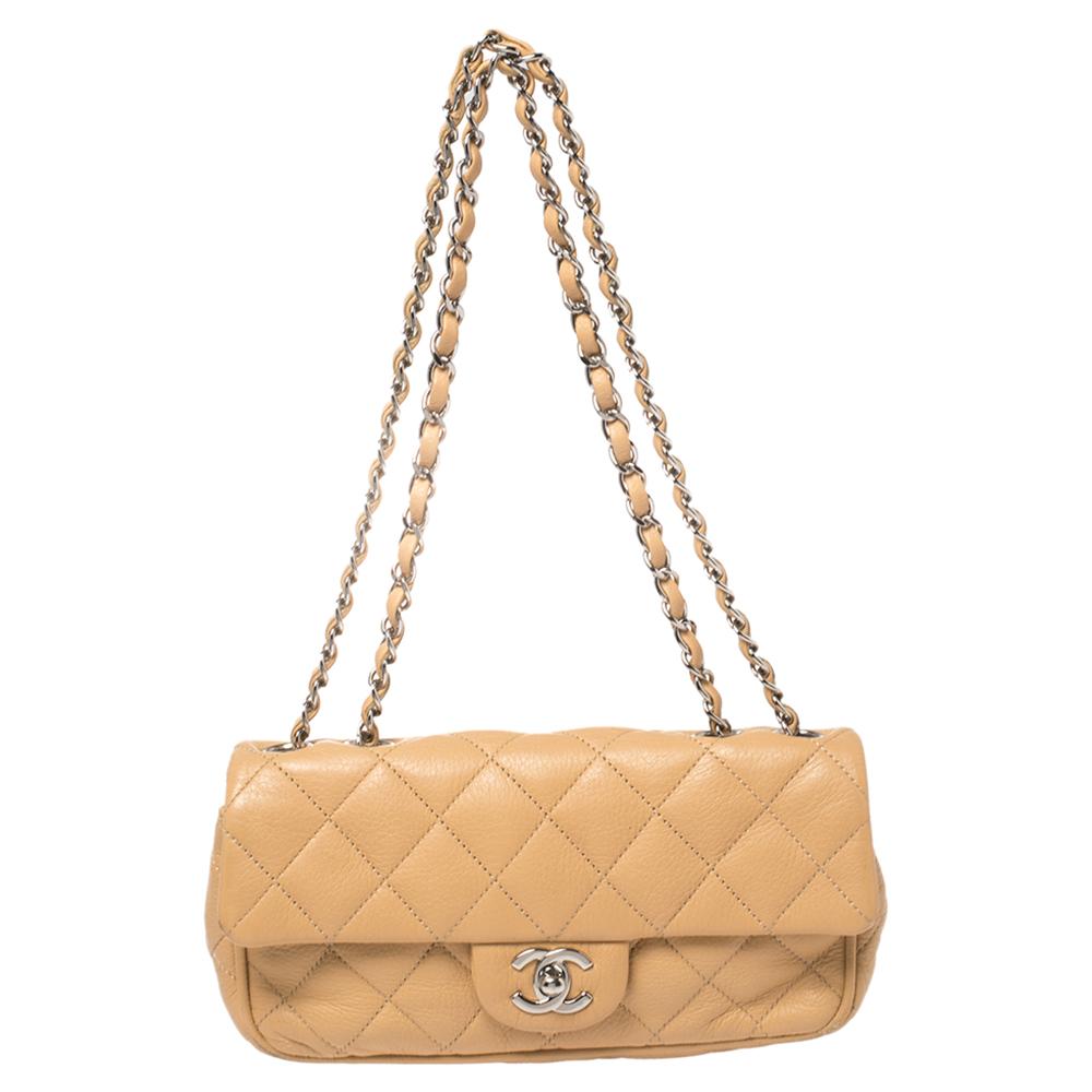 Tan Chanel Small Classic Lambskin Double Flap Shoulder Bag  RvceShops  Revival  Chanel with rhinestone bow