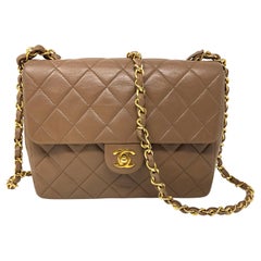 chanel vintage brown Chanel Tan Quilted Leather Shoulder Bag 1989-1991