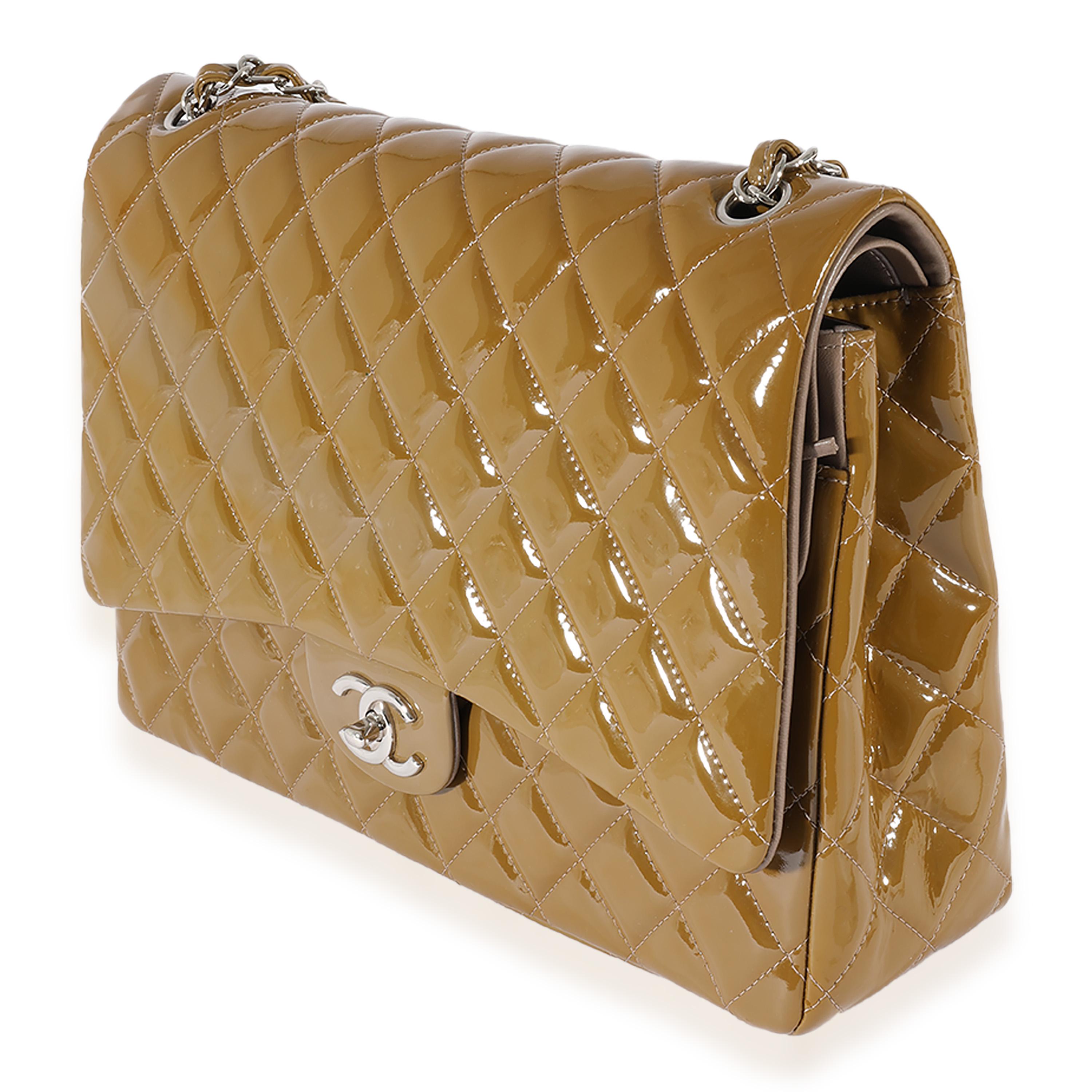 Brown Chanel Tan Quilted Patent Leather Maxi Double Flap