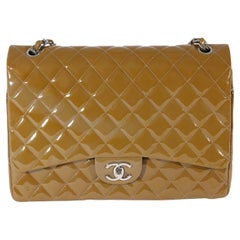 Chanel Tan Quilted Patent Leather Maxi Double Flap