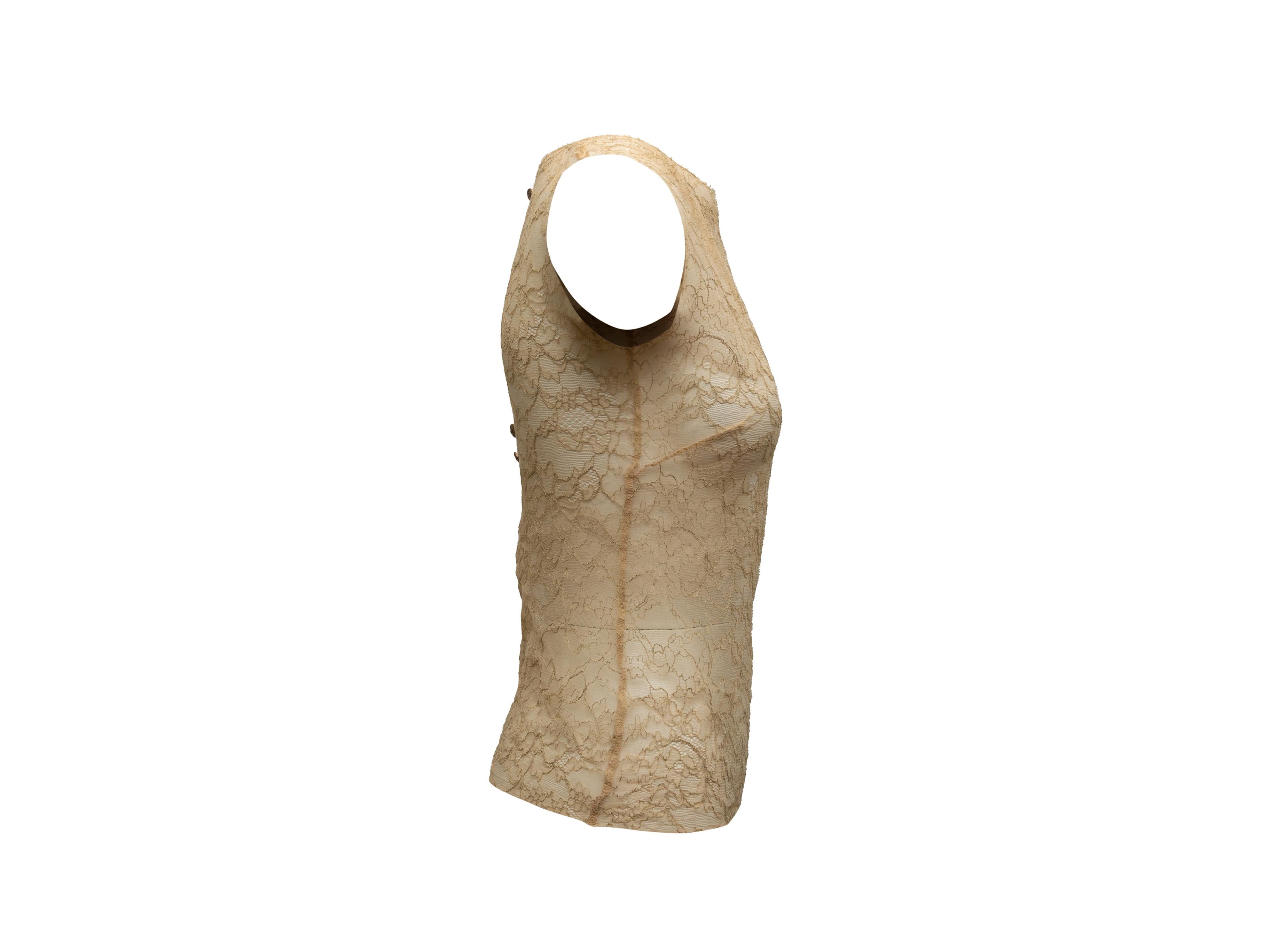 Chanel Tan Sheer Lace Sleeveless Top In Excellent Condition In New York, NY